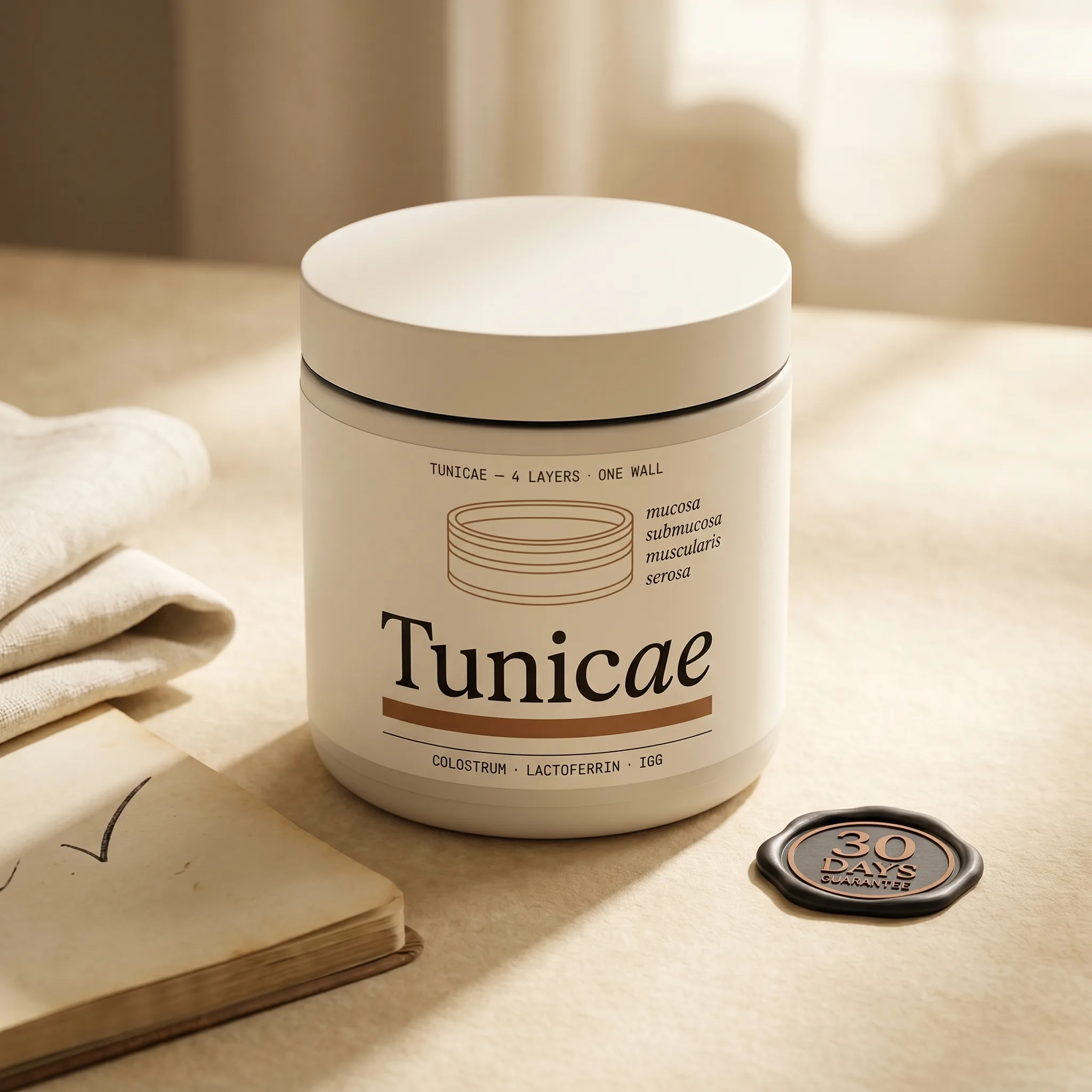 TUNICAE jar with a 30-day guarantee mark