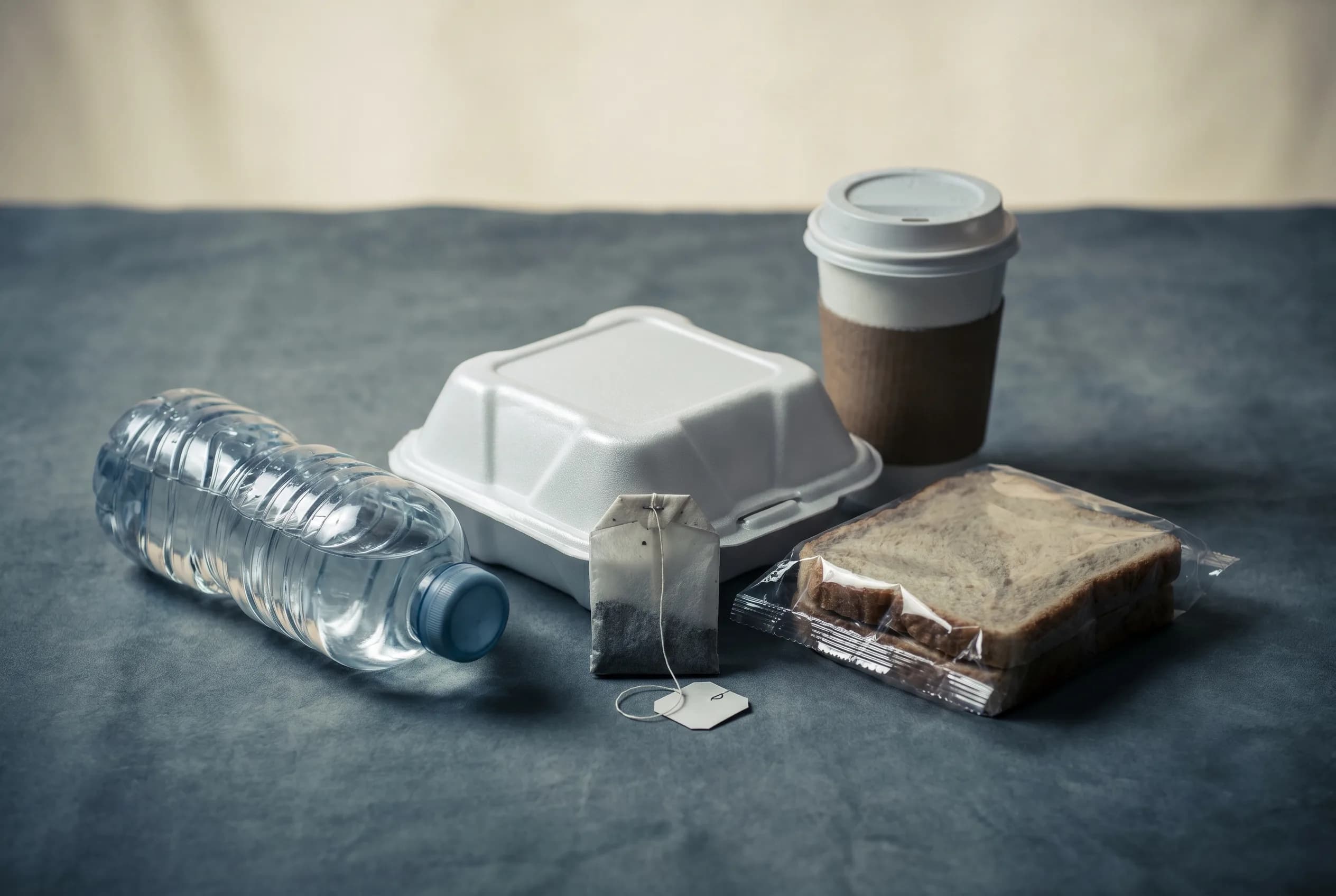 Daily plastic exposure — bottles, takeout, tea bags, coffee cups