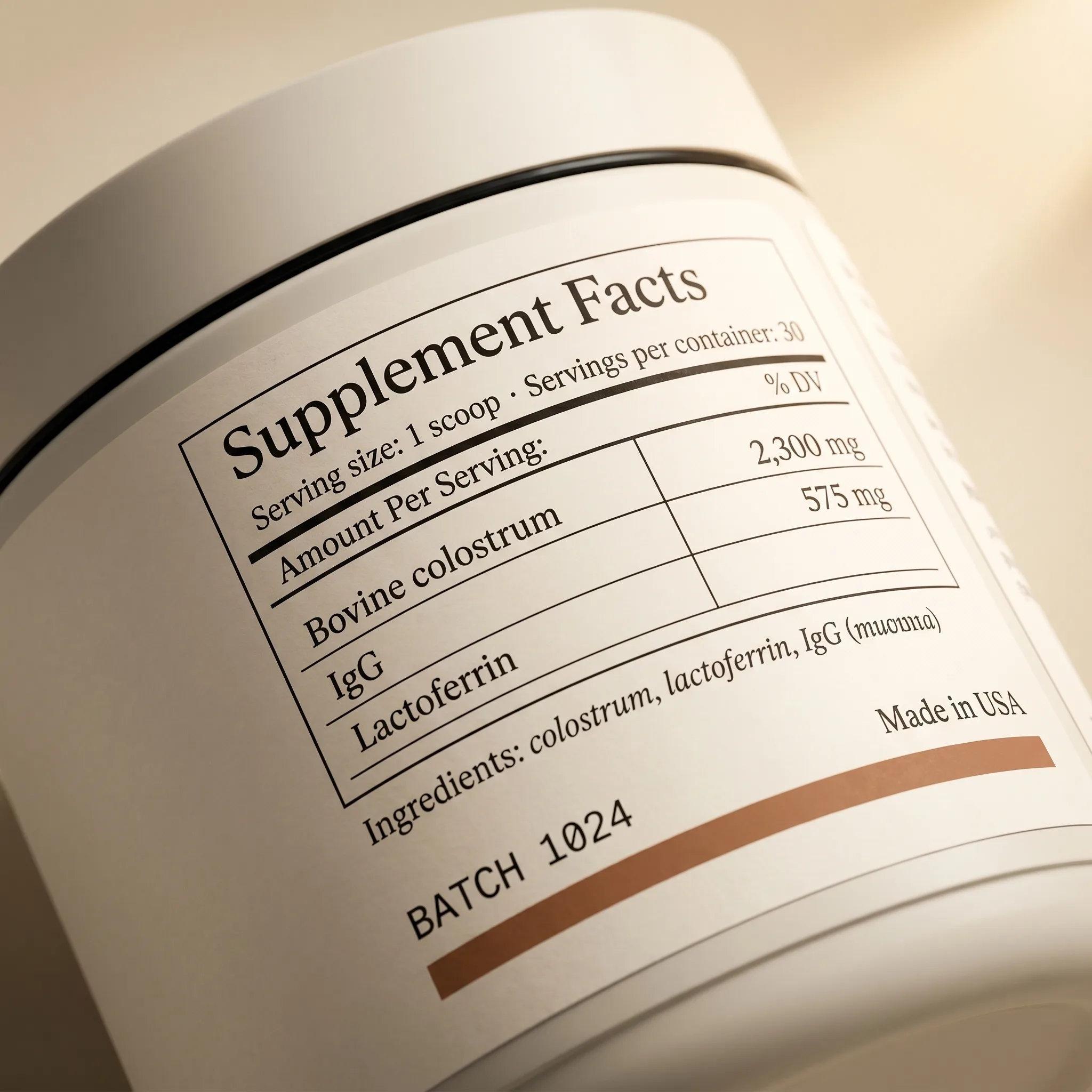 Macro of the TUNICAE supplement facts panel